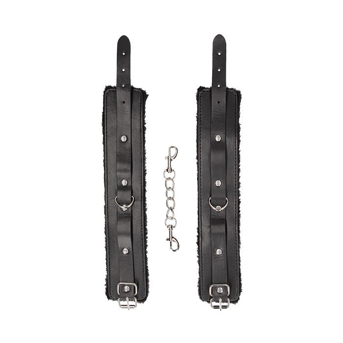 Shots Ouch Black & White Plush Bonded Leather Ankle Cuffs