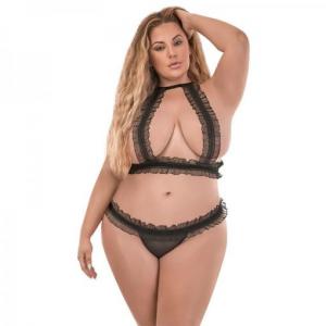 Ruffled Halter Bra and Thong Set