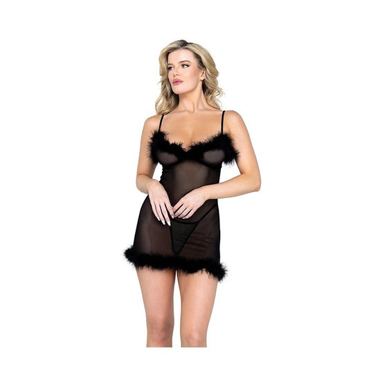 After Hours Maribou and Mesh Chemise - XL